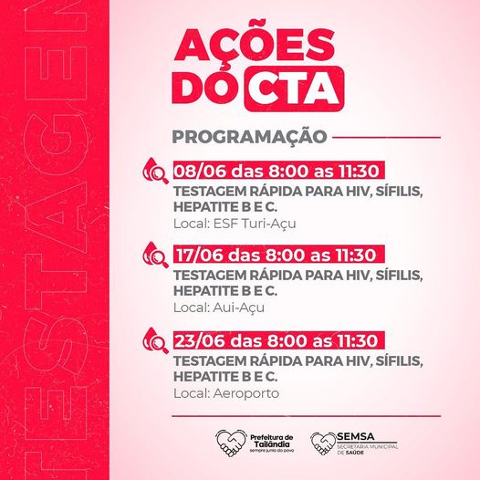 Agenda das ações do CTA no mês junho em Tailândia. Confira.