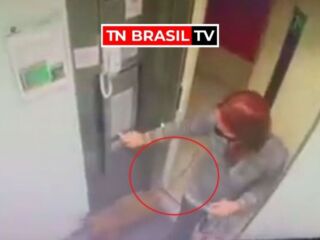 Vídeo: animal fica pendurado pela coleira em porta de elevador