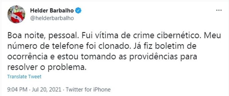  Ataque cibernético: Governador do Pará diz que teve número de telefone clonado