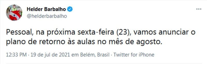 Volta às aulas: Governador anuncia plano de retorno às aulas presenciais na rede pública