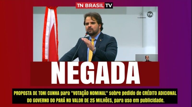 Toni Cunha solicita "VOTAÇÃO NOMINAL" sobre crédito de 25 milhões do governo, REJEITADA.