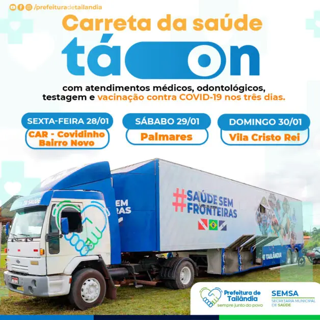 A Carreta da Saúde estará ON nessa semana, com três dias de atendimentos