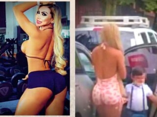 De macaquinho fitness Miss leva filho à escola e internautas não perdoam