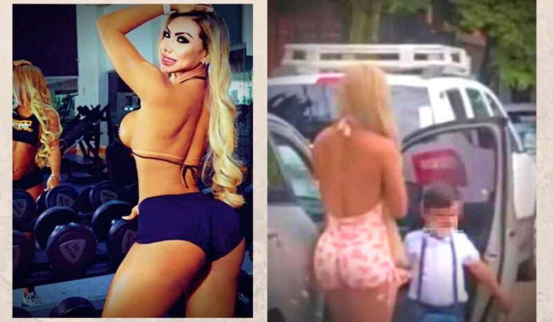 De macaquinho fitness Miss leva filho à escola e internautas não perdoam