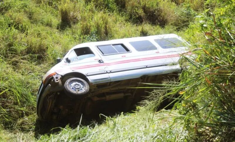 Enxame de abelhas invade uma Van que perde o controle e cai em ribanceira.