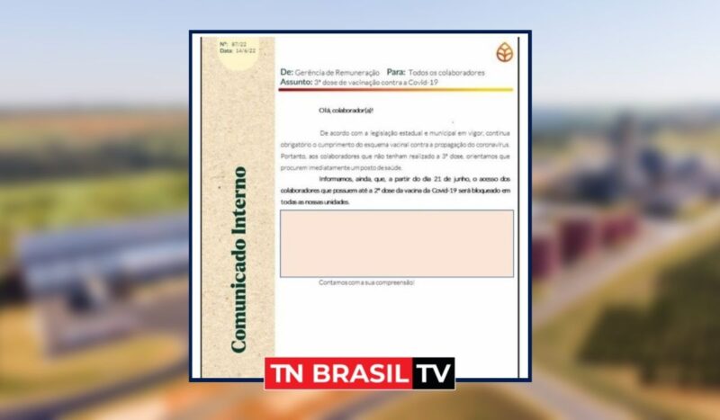 AGROPALMA: Colaboradores que possuem até a 2º da vacina contra Covid-19 não terá acesso a empresa