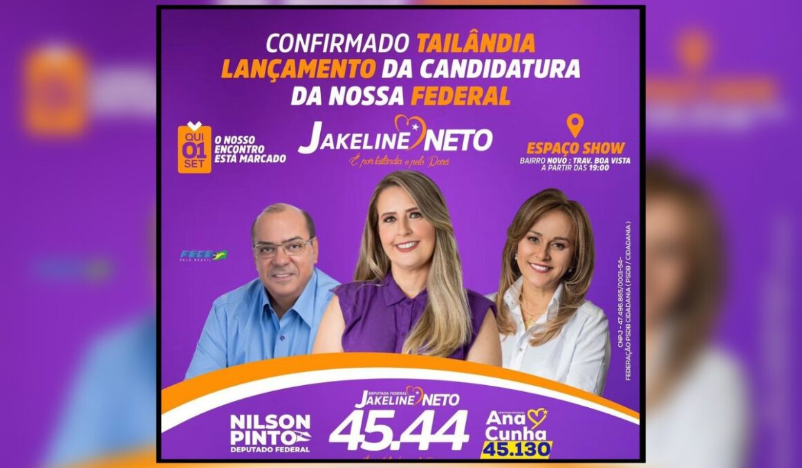 Jakeline Neto irá lançar sua candidatura a deputada federal nesta quinta, 1