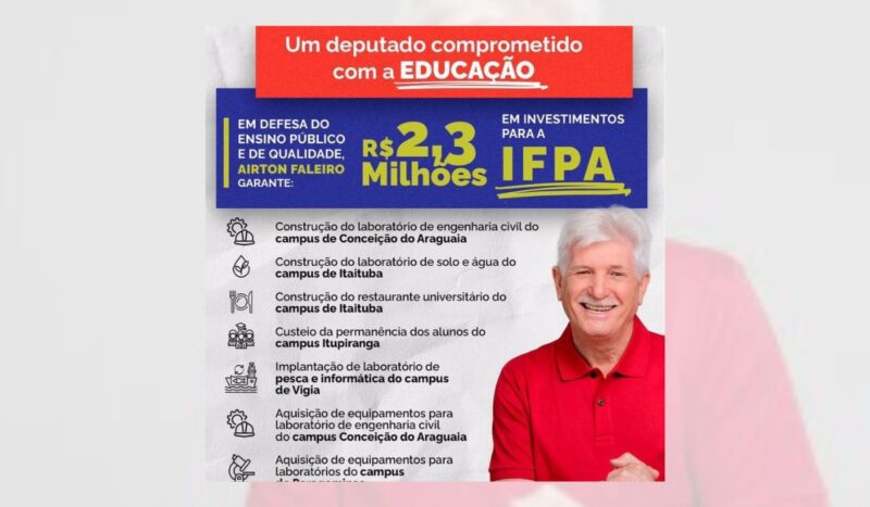 "Federal do Lula": Airton Faleiro acumula R$ 2,3 milhões em investimentos para a IFPA