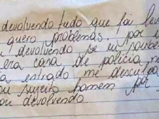 Após roubar imóvel de delegado, ladrão devolve tudo e deixa bilhete pedindo desculpas