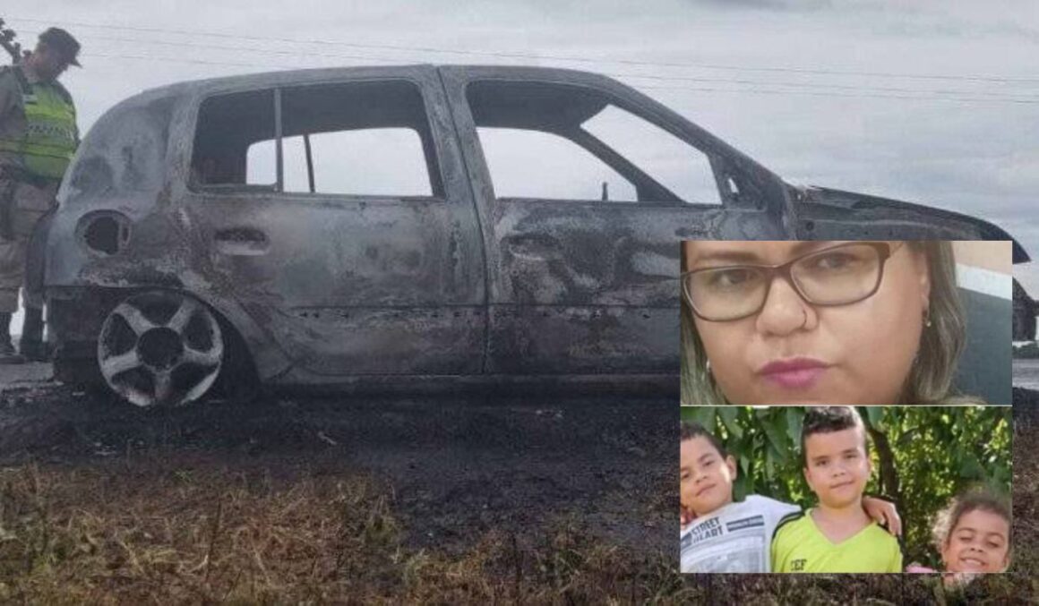 Carro de cabeleireira que desapareceu com filhos é achado carbonizado com 4 corpos dentro