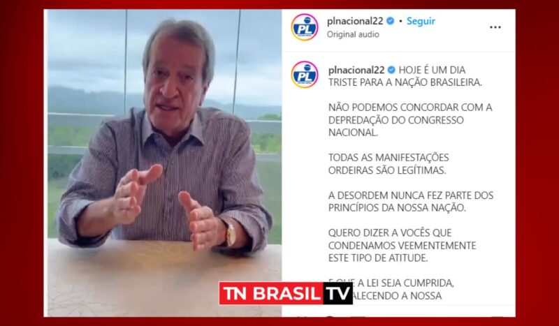 Valdemar da Costa Neto, do PL, condena atos bolsonarista e afirma "É UMA VERGONHA"