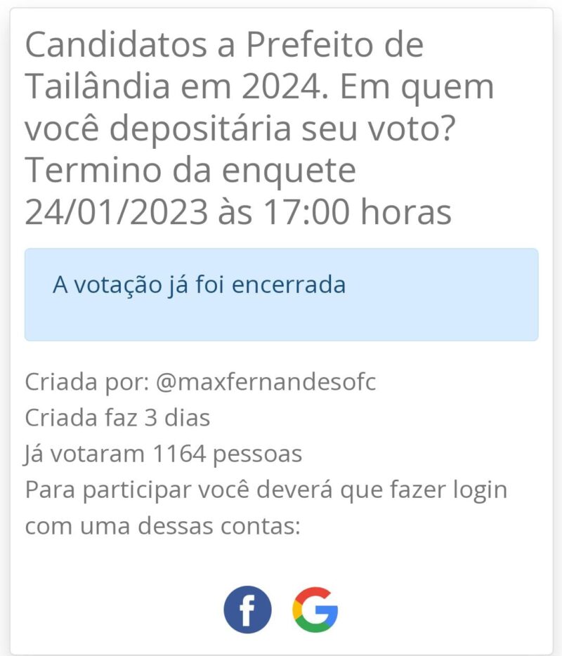 ENQUETE QUEM SERÁ O PREFEITO DE TAILÂNDIA