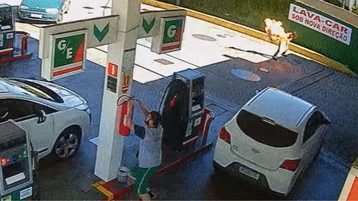 IMAGENS FORTES: Frentista ateia fogo em cliente após discussão em posto de gasolina no PR