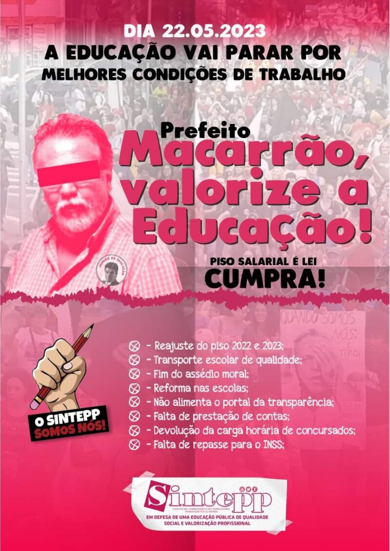 SINTEPP Tailândia inicia GREVE na rede pública municipal de ensino