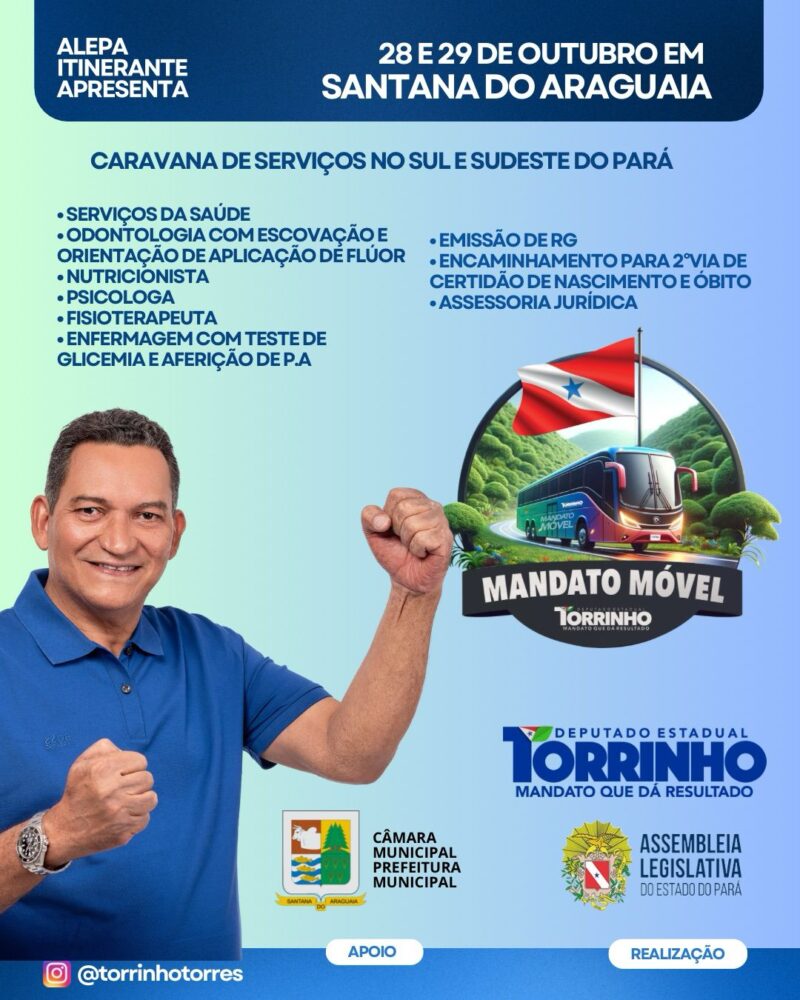 Deputado Torrinho Torres realizará "Caravana de Serviços" nos dias 28 e 29 de outubro em Santana do Araguaia