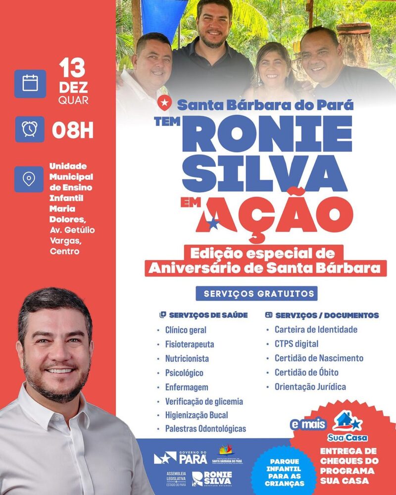 Deputado Ronie Silva levará Serviços de Saúde e outros benefícios para o município de Santa Bárbara