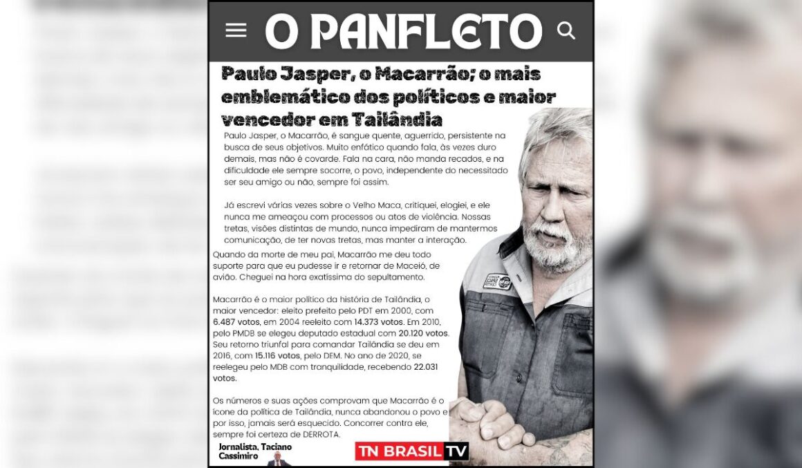 Paulo Jasper, o Macarrão; o mais emblemático dos políticos e maior vencedor em Tailândia