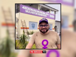 Vereador Gustavo Matos na inauguração da Secretaria Municipal da Mulher de Benevides: 'uma alegria fazer parte dessa história'