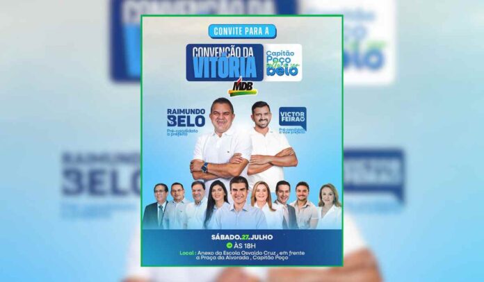 MDB de Capitão Poço oficializará candidatura de Raimundo Belo à prefeitura em convenção partidária