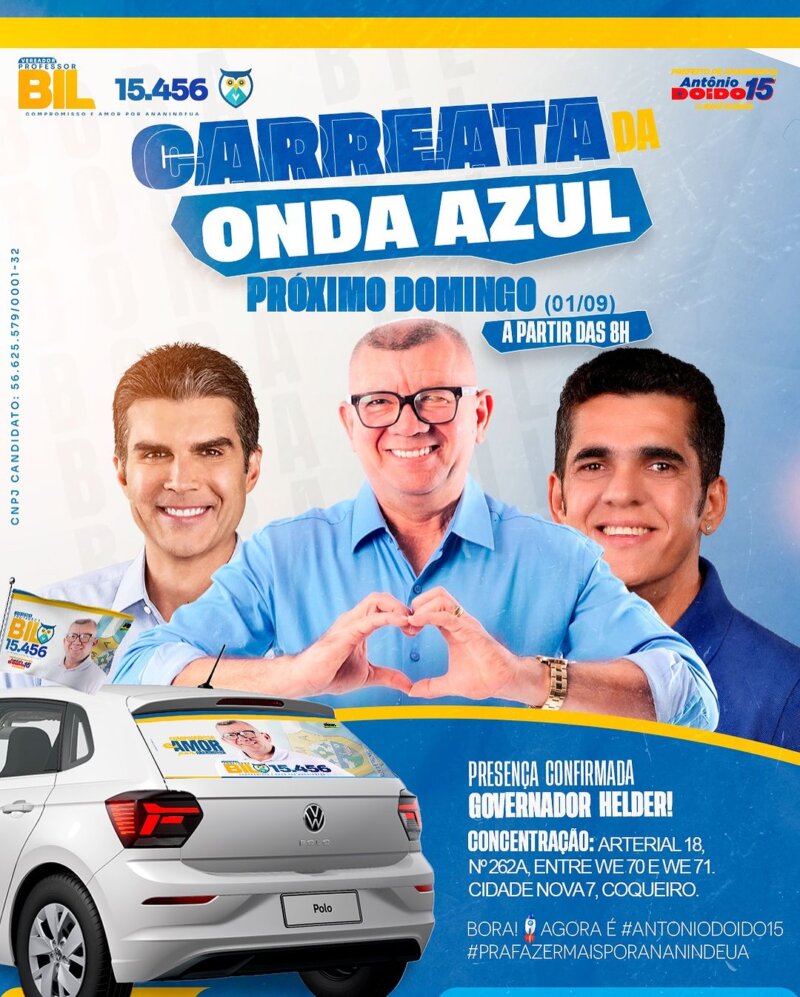 ANANINDEUA: Professor Bil mobiliza apoiadores para a "Carreata da Onda Azul" neste domingo (01)