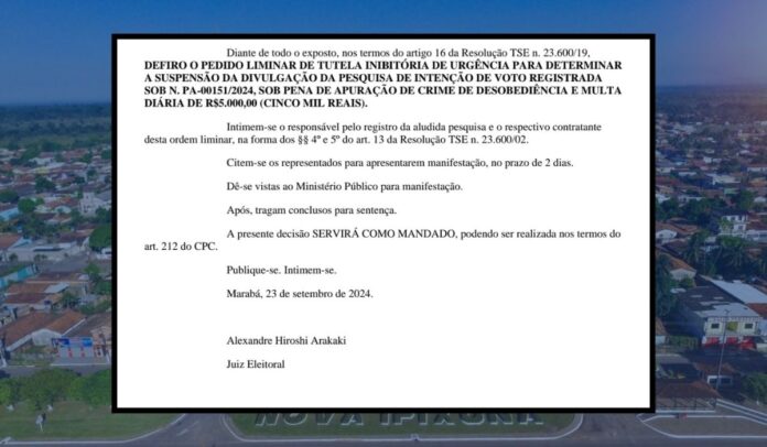 Justiça Eleitoral suspende pesquisa após representação da coligação “Avança Nova Ipixuna”