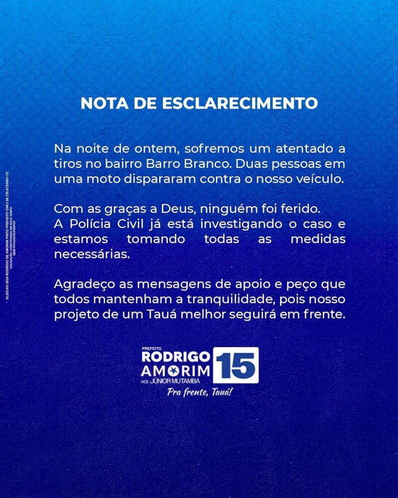 Candidato à prefeitura de Santo Antônio do Tauá escapa de atentado durante agenda de campanha