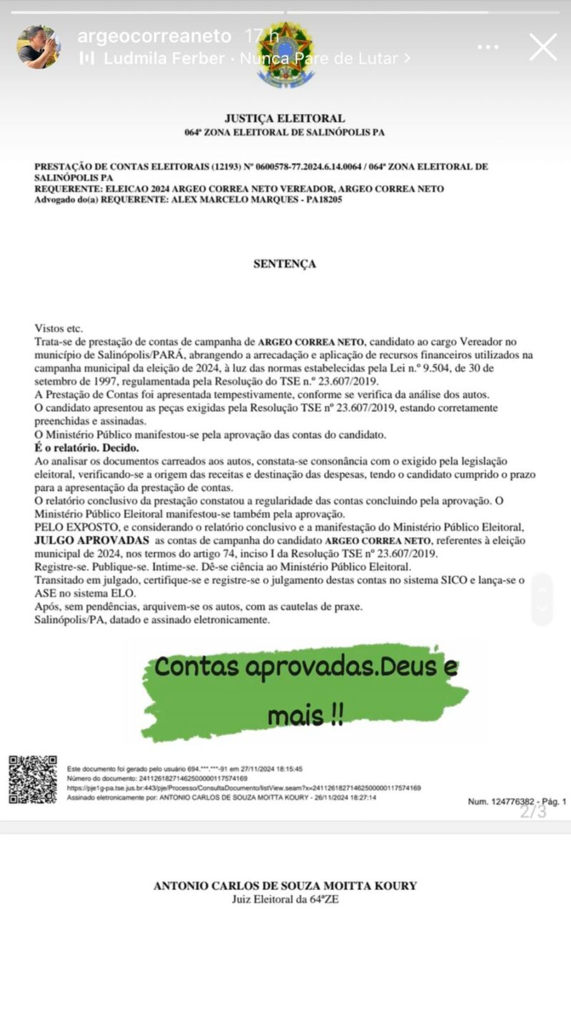 Argeo Correa tem contas aprovadas e está apto para diplomação como vereador em Salinópolis