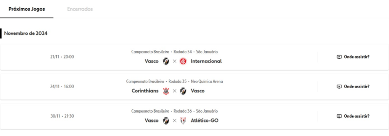 CAMPEONATO BRASILEIRO JOGOS DO VASCO