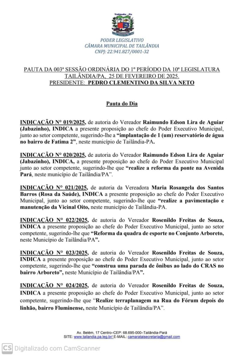 Presidente da Câmara Municipal de Tailândia, Enfermeiro Pedro, conduz sessão com 15 indicações em pauta