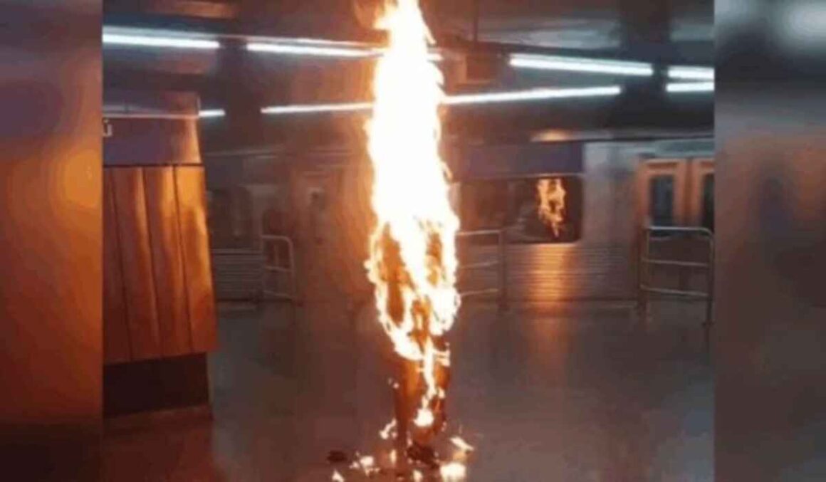 Imagens Fortes: passageiro com corpo em chamas é salvo por agentes de metrô