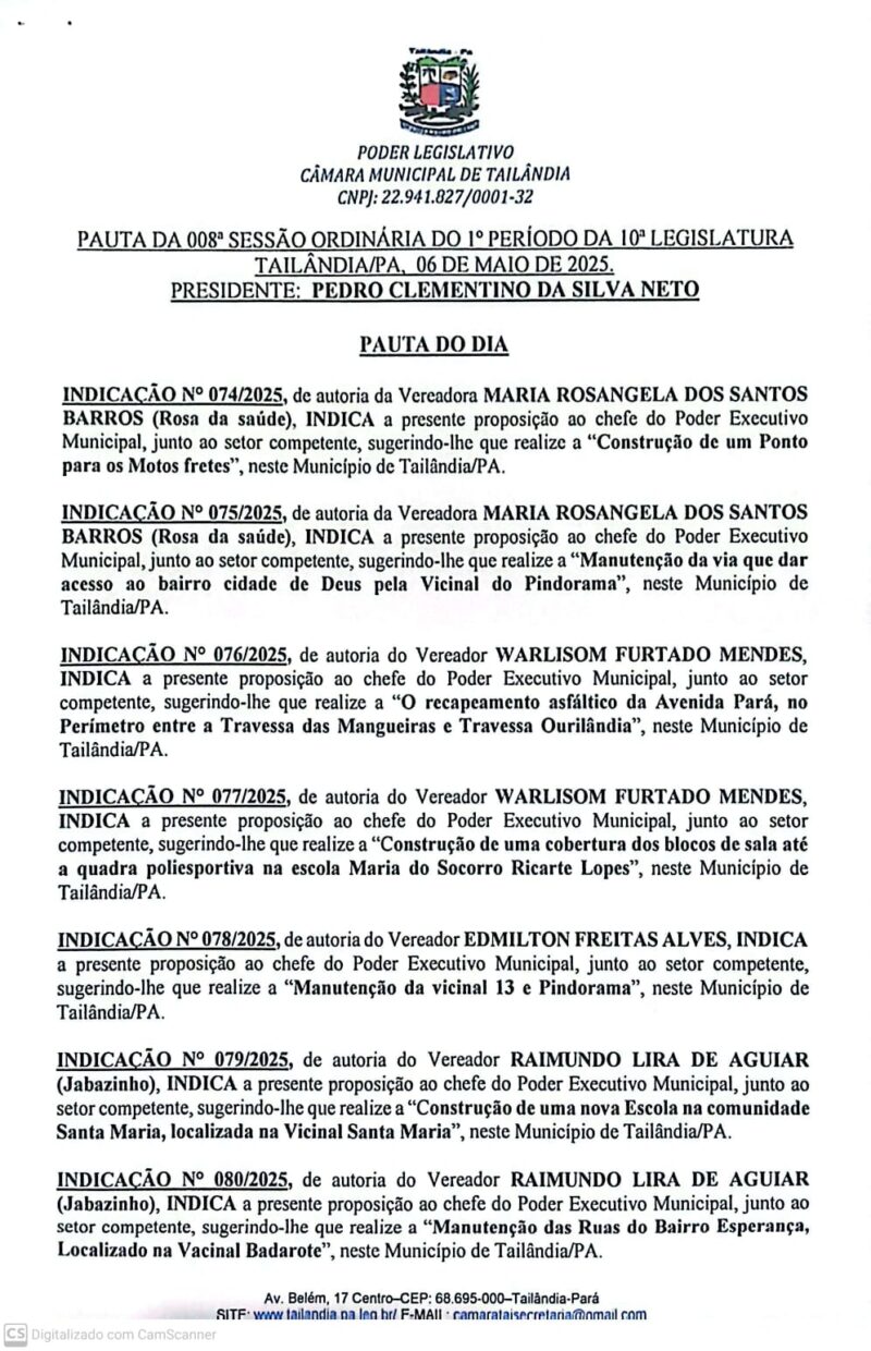 Vereador Pastorzinho propõe recapeamento asfáltico e melhorias em escola de Tailândia