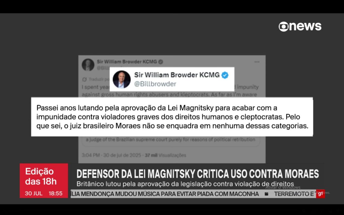 EUA contra Moraes: Defensor da Lei Magnitsky diz que ministro "não se enquadra em nenhuma dessas categorias"