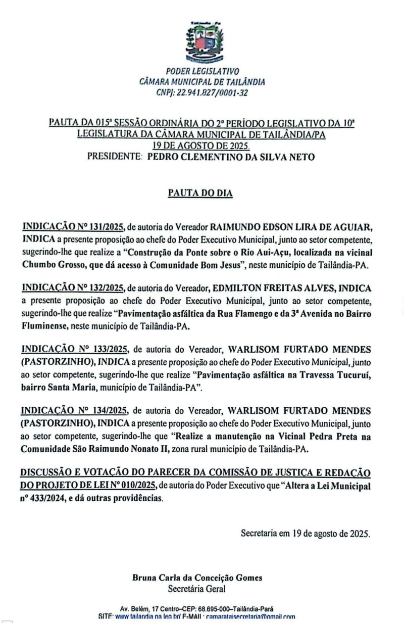 Tailândia: Câmara aprova indicação de Miltinho Boiadeiro para pavimentação no bairro Fluminense