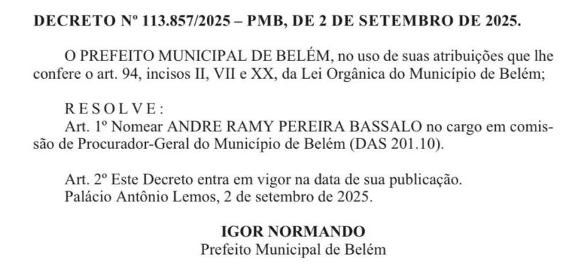 Advogado André Bassalo é nomeado Procurador-Geral do Município de Belém