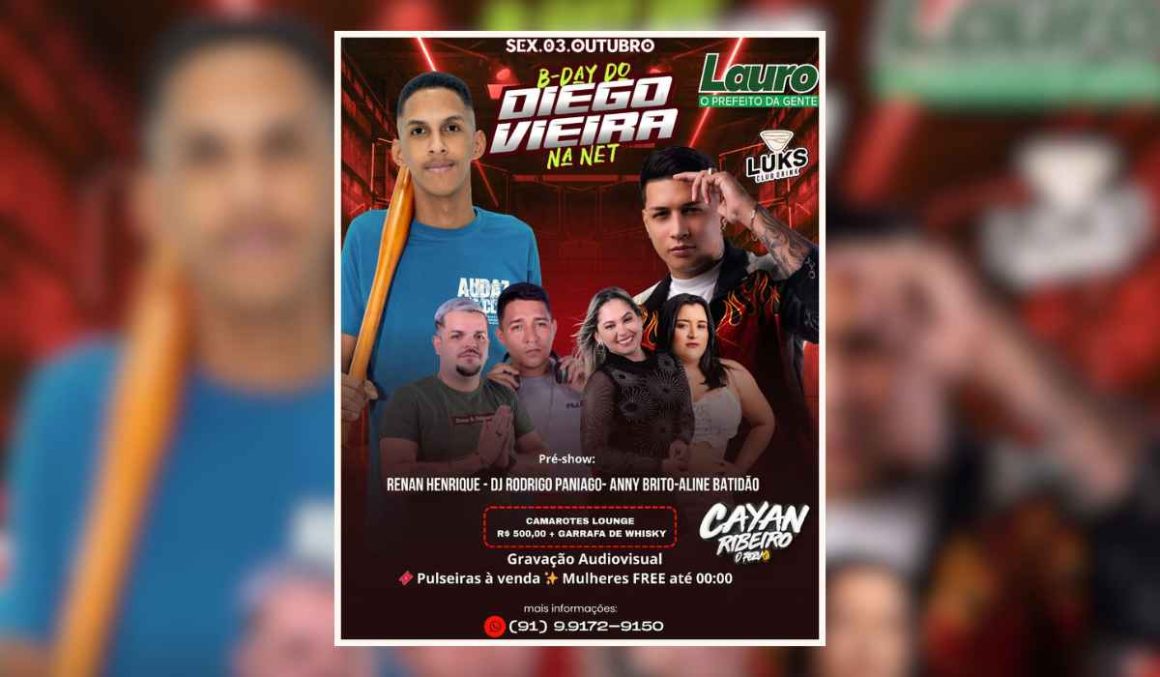 Diego Vieira na Net prepara festa de aniversário histórica no Luks CLUB com atrações de peso e apoio do prefeito Lauro Hoffmann