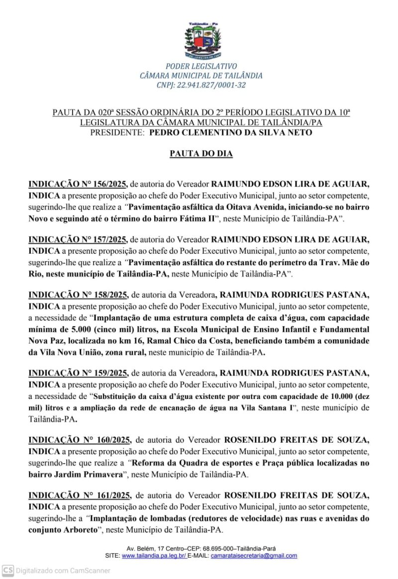 Tailândia: vereador Professor Rosenildo apresenta Indicações para infraestrutura e segurança no trânsito