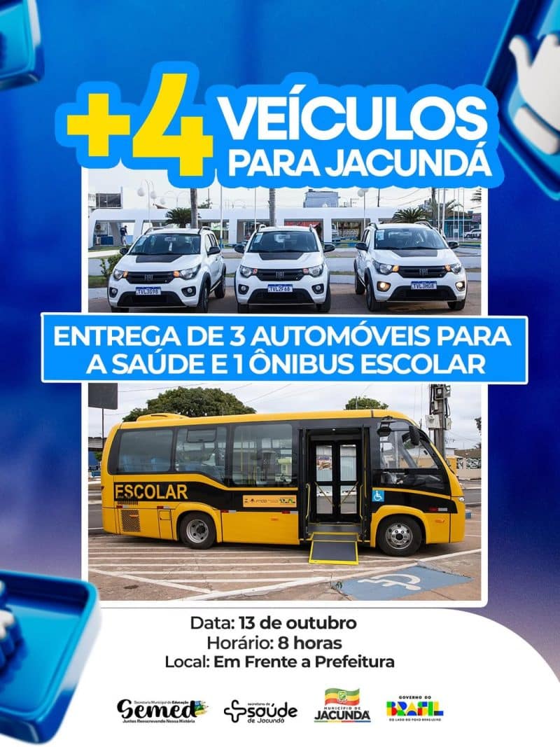 Gestão do prefeito Itonir Tavares entregará novos veículos para Saúde e Educação em Jacundá