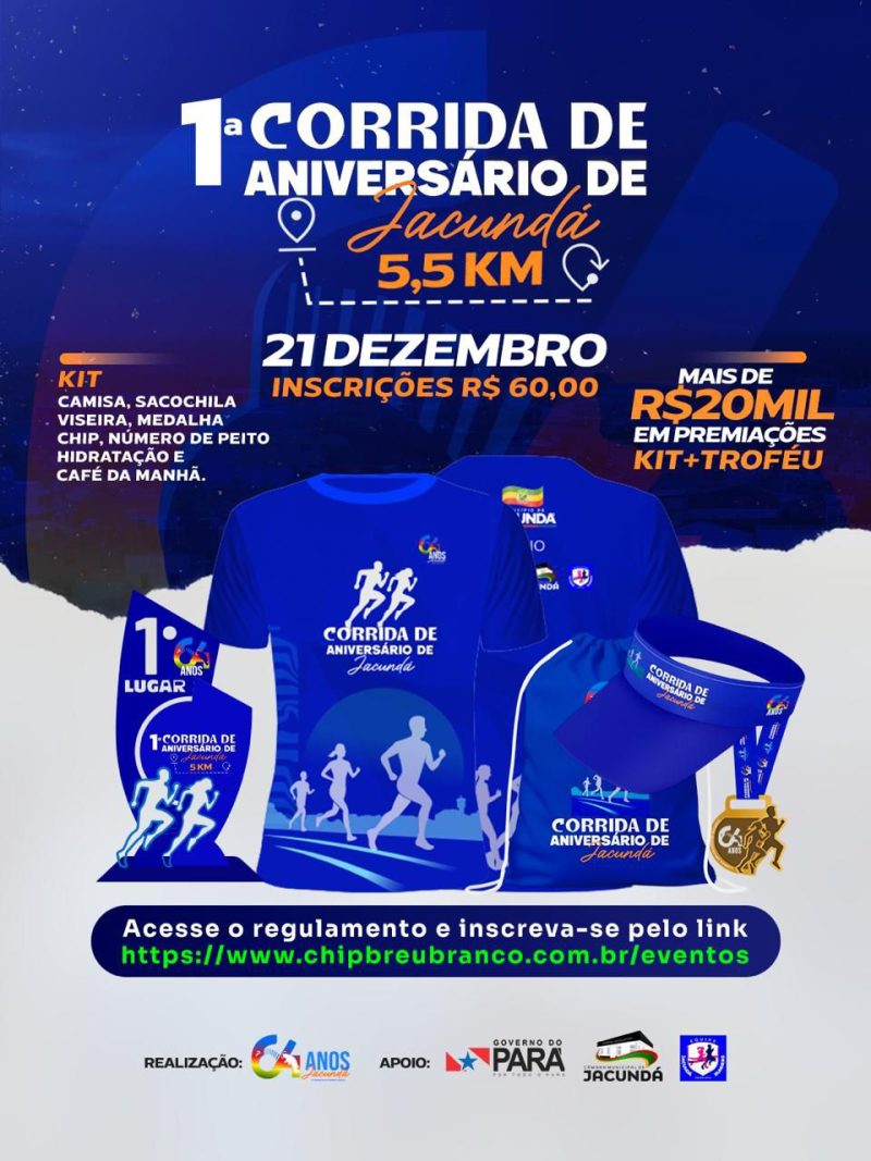1ª Corrida de Aniversário de Jacundá terá 5,5 km e mais de R$ 20 mil em premiações