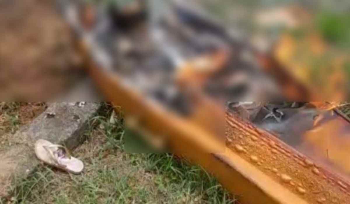 Imagens Fortes: Criminosos incendiam caixão com corpo dentro