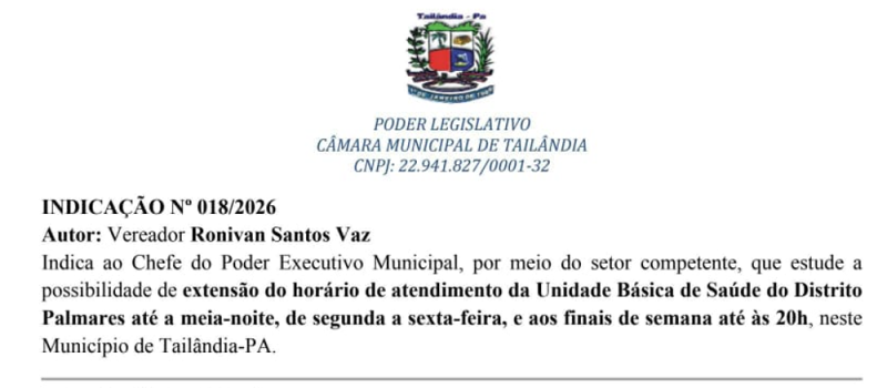 Vereador Roni Baiano propõe ampliação do horário de atendimento em UBS de Palmares