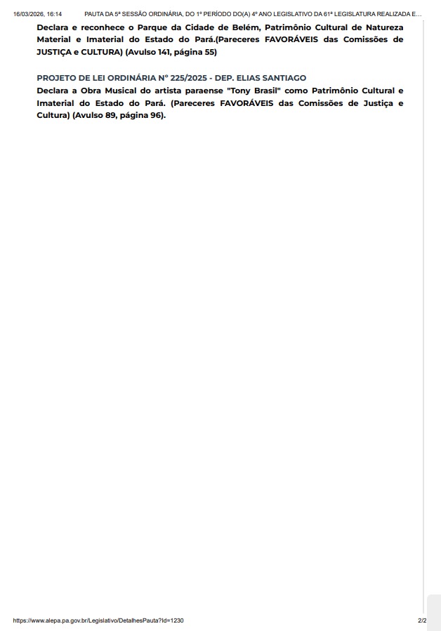 Alepa terá sete matérias em pauta na sessão desta terça-feira (17); CONFIRA