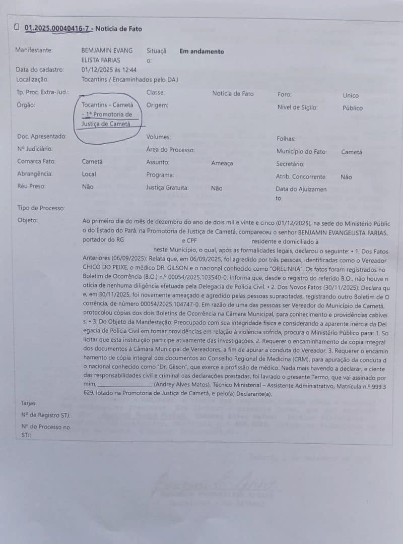 CAMETÁ B.O DE BENJAMIM FARIAS