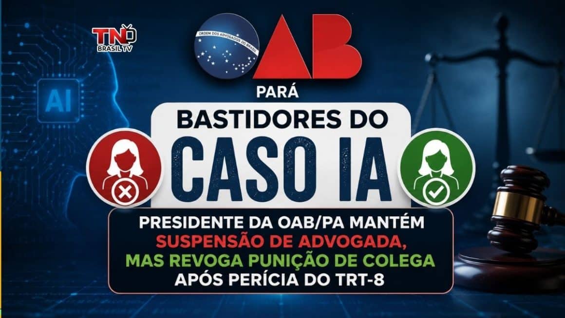 Bastidores do Caso IA: Presidente da OAB/PA mantém suspensão de advogada, mas revoga punição de colega após perícia do TRT-8 Bastidores do Caso IA: Presidente da OAB/PA mantém suspensão de advogada, mas revoga punição de colega após perícia do TRT-8