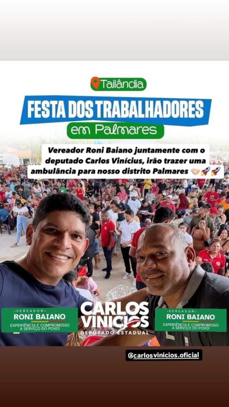 Parceria entre Roni Baiano e deputado Carlos Vinicios garante emenda para ambulância em Palmares