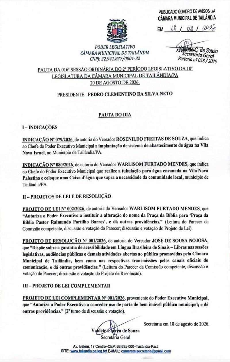 Vereador Rosenildo Freitas solicita abastecimento de água para a Vila Nova Israel, em Tailândia