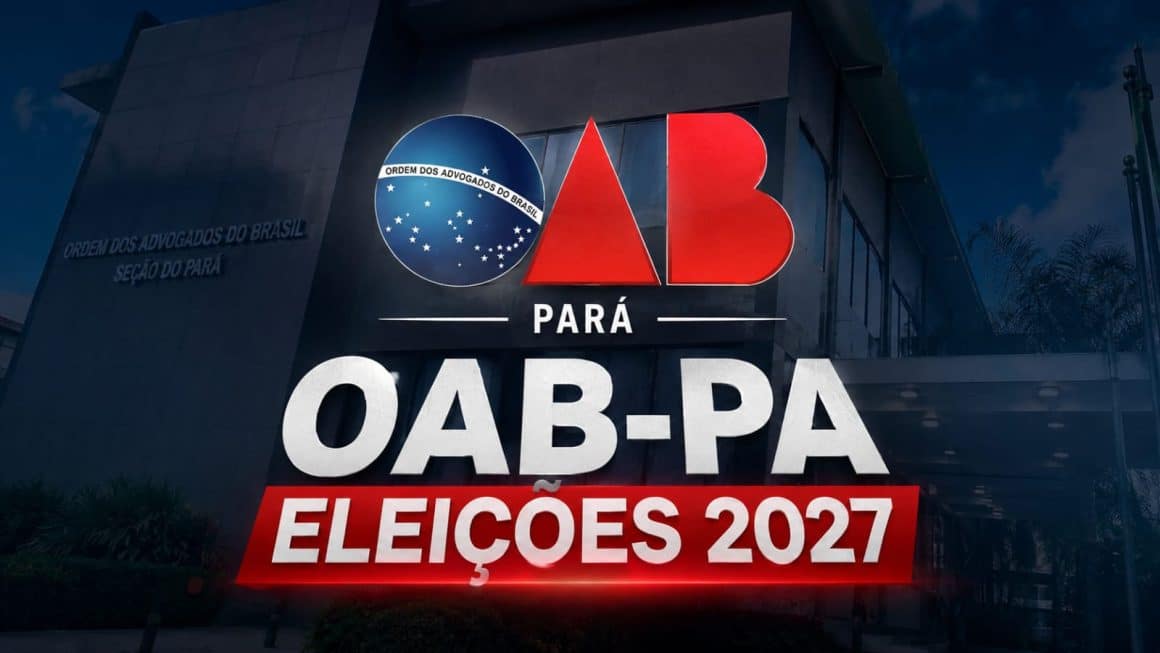 Eleições OAB Pará 2027: bastidores fervilham e primeiros nomes começam a surgir Fachada do prédio da OAB Seção do Pará em penumbra com a logomarca da Ordem e o texto em destaque OAB-PA ELEIÇÕES 2027.