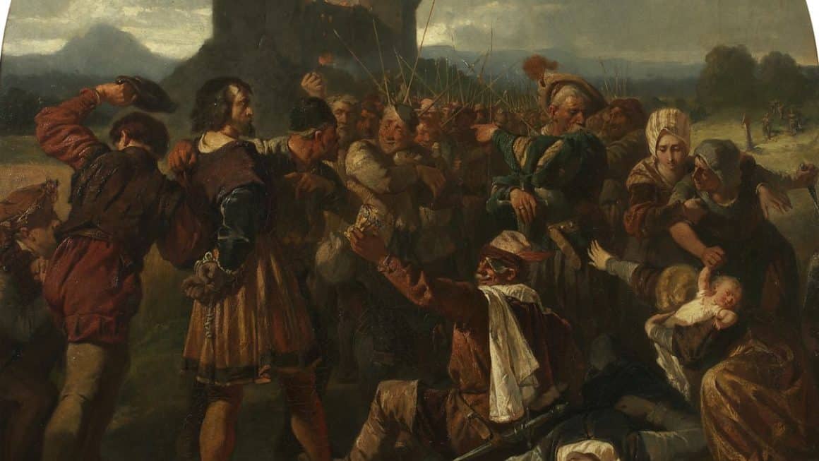A Espada e a Fé: Como a Revolta dos Camponeses e a Posição de Martinho Lutero Marcaram Sangue na Alemanha de 1525 Gravura histórica representando o confronto armado da Guerra dos Camponeses na Alemanha de 1525.